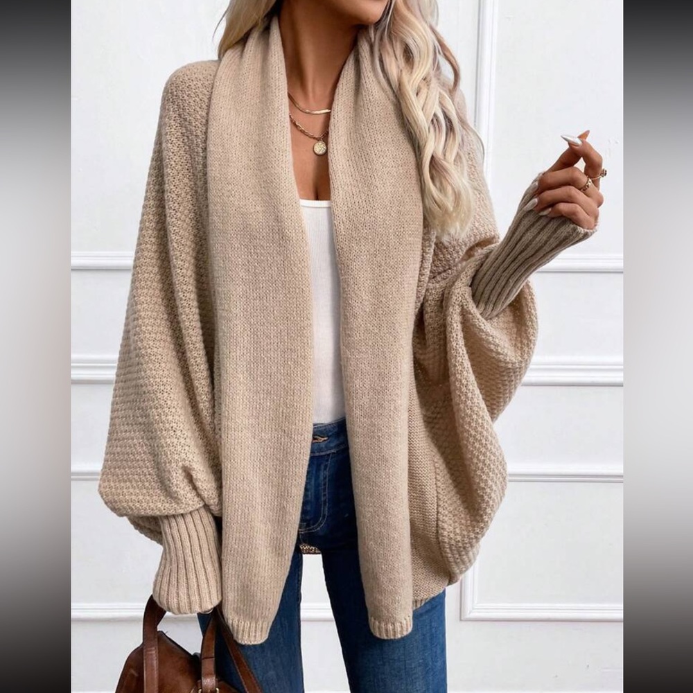 Cozy lantern sleeve shawl collar cardigan